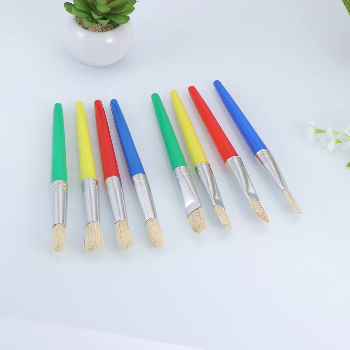 

8Pcs Beginners Painting Brush Set Grip Preschool Bulk DIY Round Flat Stencil Brush for and Men Students