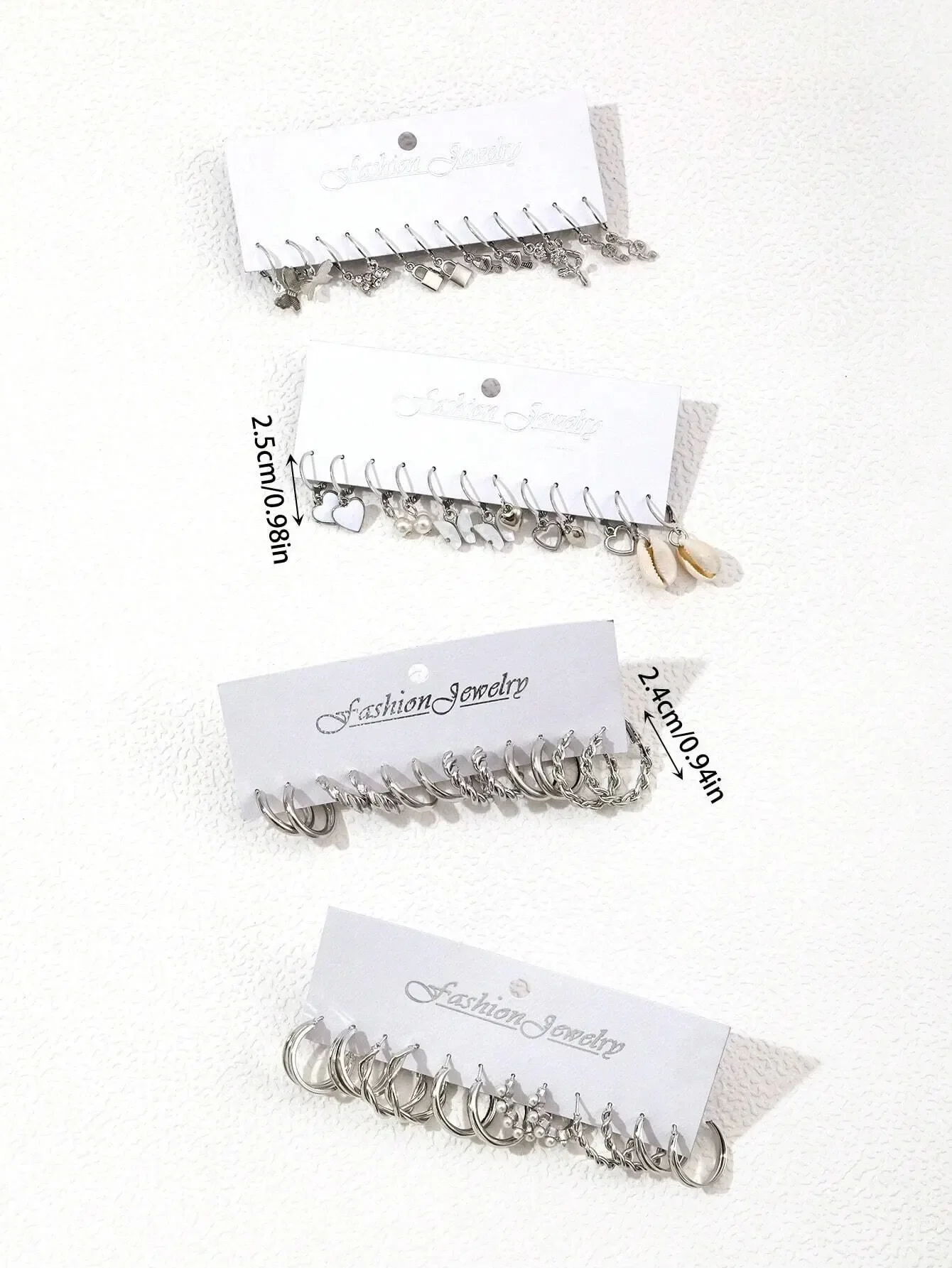 48 Pcs Fashion Faux Pearl Decor Twist Design Hoop Earrings For Women Silver Color Heart Earring For Daily Life Jewelry Gifts New