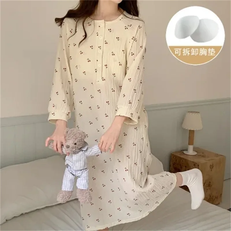 ملابس نوم صيفية طويلة للنساء، ثوب نوم بأكمام سبعة...