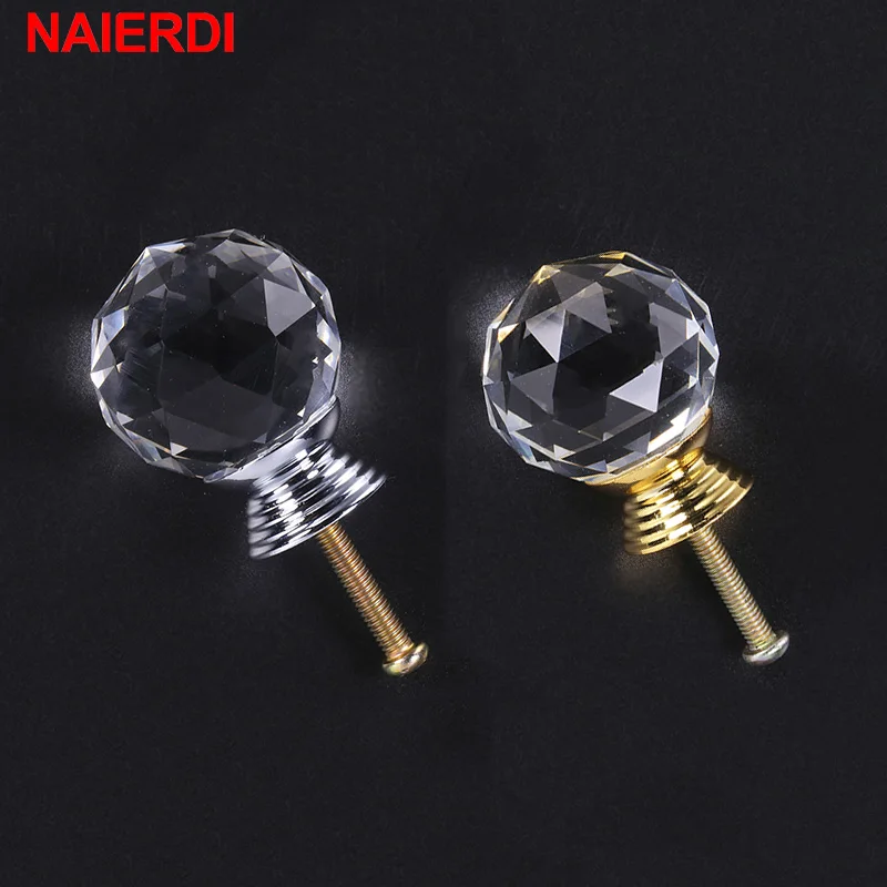 NAIERDI SJ2002 20-30mm Crystal Handle Clear Glass Knobs Cupboard Drawer Pulls Kitchen Cabinet Wardrobe Handles Furniture Door Hardware