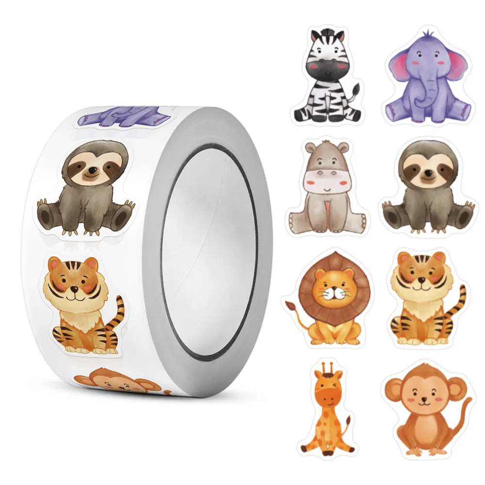 500Pcs/Roll Heterotypic Grassland Animals Stickers 2.5cm/1.0'' Graffiti Game Art Labels Learning Rewards, Adorn Gifts