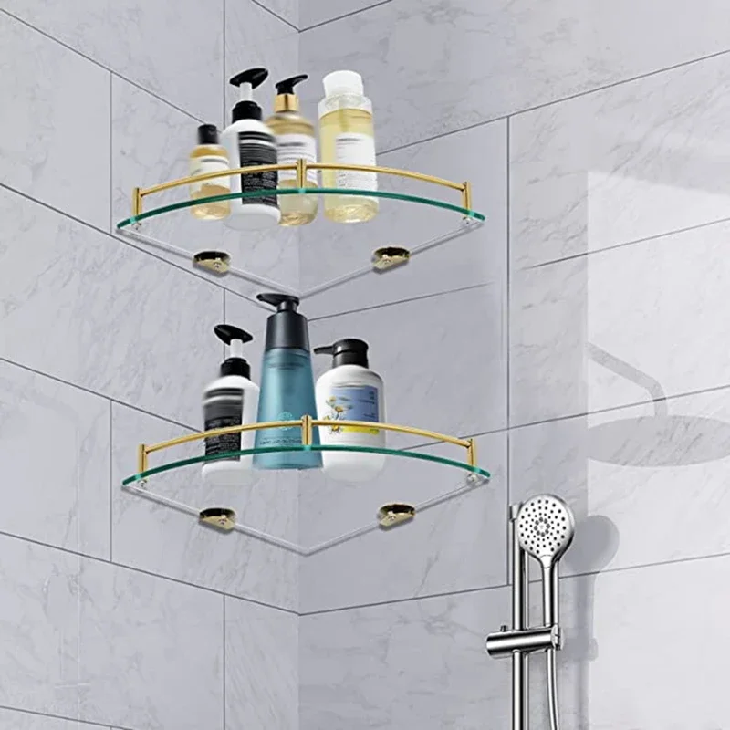 

Wall Shelf Gel/soap Shower Storing Mounted Corner For Glass Shelves, Bathroom ,tempered