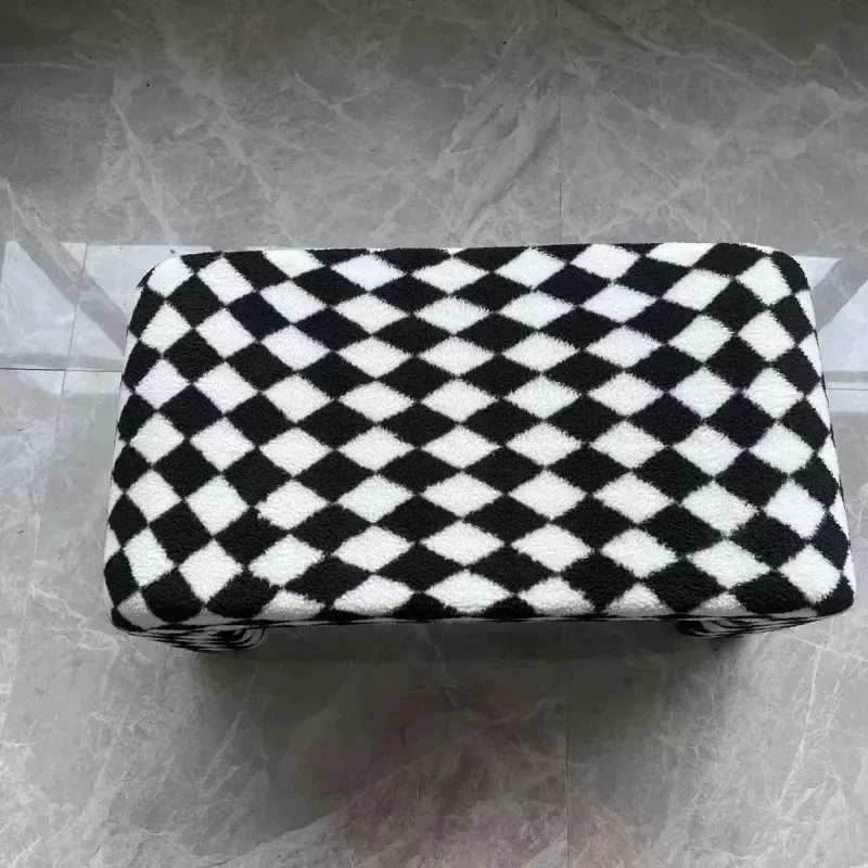 Living Room Furniture Sofa Chair Nordic Minimalist Shoe Changing Bench Sofa Stool Creative Black and White Checkerboard Chair