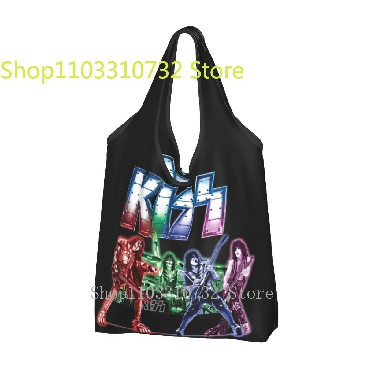 

Kiss Band Crazy Demon Catman Ace Rock Shopping Bag Reusable Grocery Tote Bags 50LBS Ripstop Large Capacity Washable Handbag