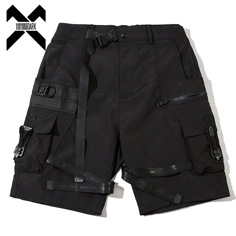 

2024 Summer Cargo Shorts Multi Pocket Short Pant Tactical Functional Loose Streetwear Elastic Waist Shorts Black Techwear