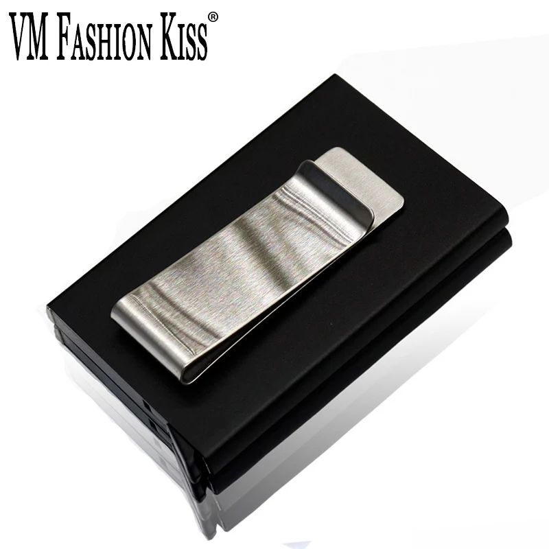 

VM FASHION KISS Metal Credit Card Clip RFID Blocking Aluminum Box Wallets Men Women Slim Wallet Id Holders Case Luxury Purse