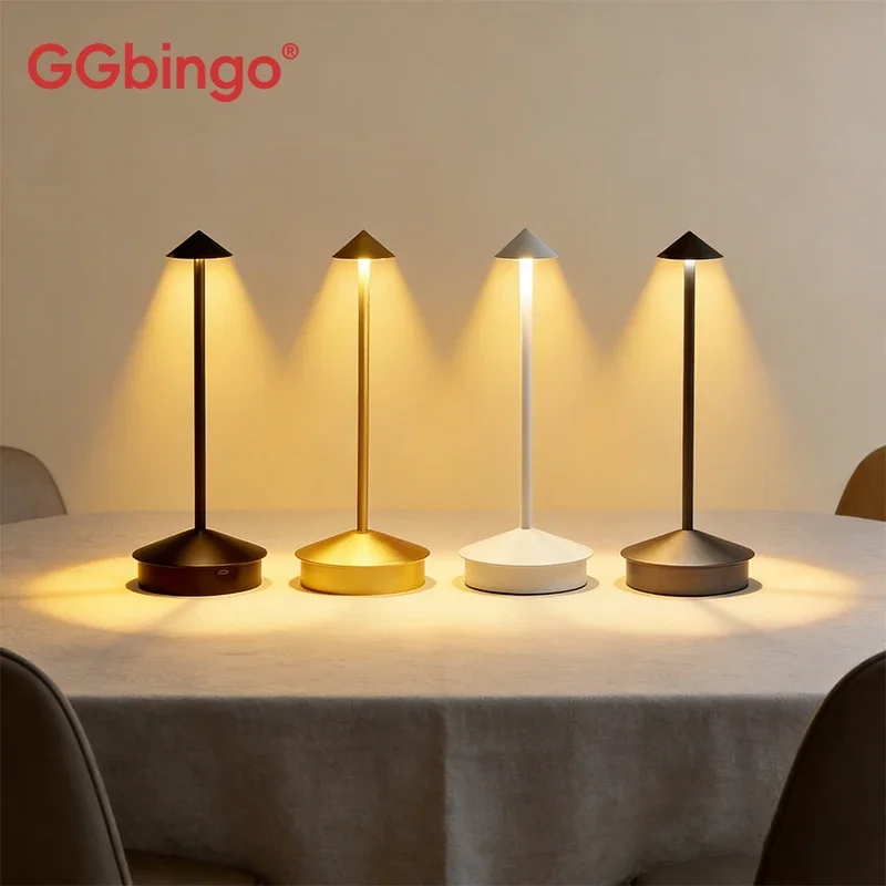 مصباح طاولة LED قابل لإعادة الشحن من GGbingo مع مستشعر لمس، مصباح مكتب للمطاعم والحانات وغرف النوم، 3 درجات حرارة لونية مع إمكانية التعتيم التدريجي — صورة 1