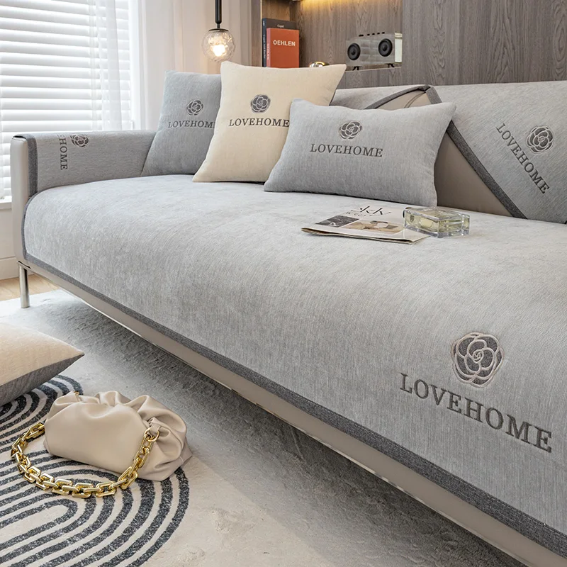 1PC 셔닐 실 유니버설 소파 커버 미끄럼 방지 조합 소파 쿠션 L 모양 소파 타월 거실 보호대 Fundas de 소파