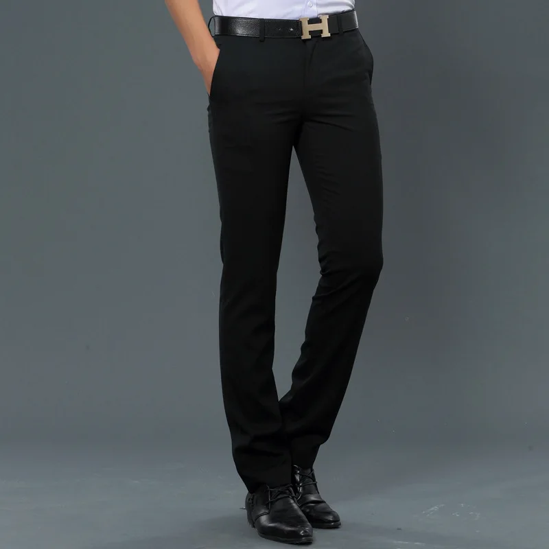 Spring and Autumn Men\'s High Waist Button Zipper Solid Pocket Straight Suit Trousers Fashion Casual Office Lady Formal Pants
