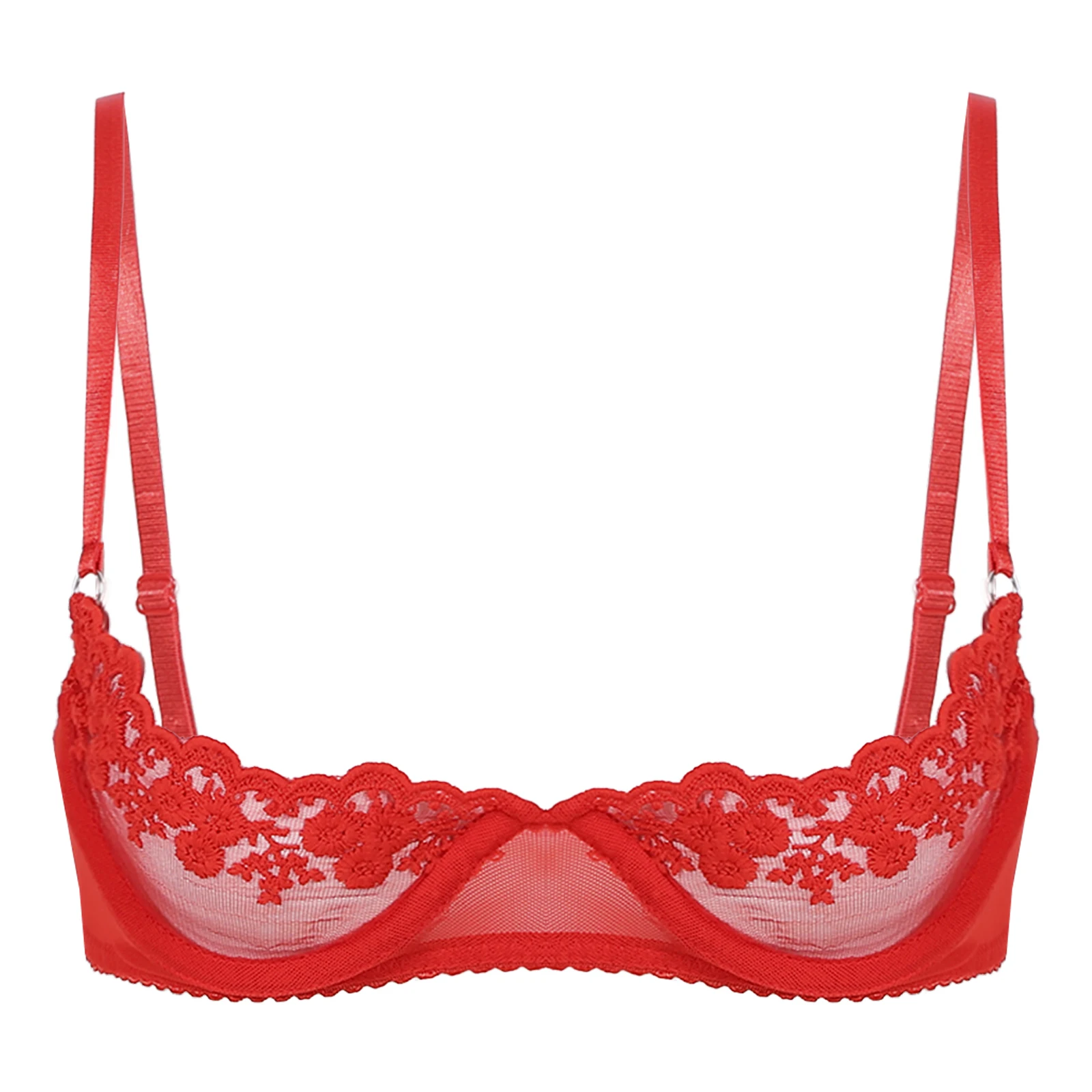 thumbnail image 1 of Sujetador push up de encaje con aros y copa 1/2 para mujer, lencería, sujetador abierto en el pecho, sujetador con tirantes ajustables y relleno de esponja, ropa interior, 1 of 5