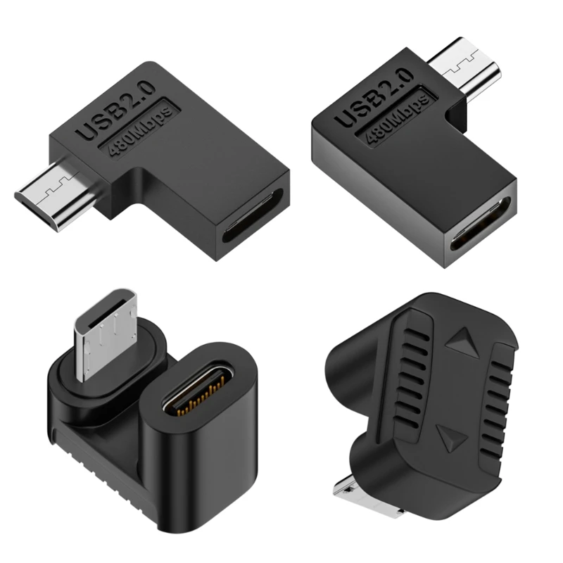 Разъем Micro USB Male to Type C Female, 90 градусов, прямоугольный удлинитель USB C, разъем вверх-вниз для ноутбука