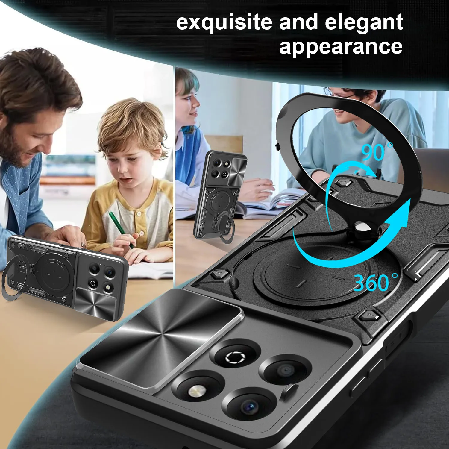Armor  Shockproof Case with Slide Camera Lens Cover and Magnetic Ring Stand
