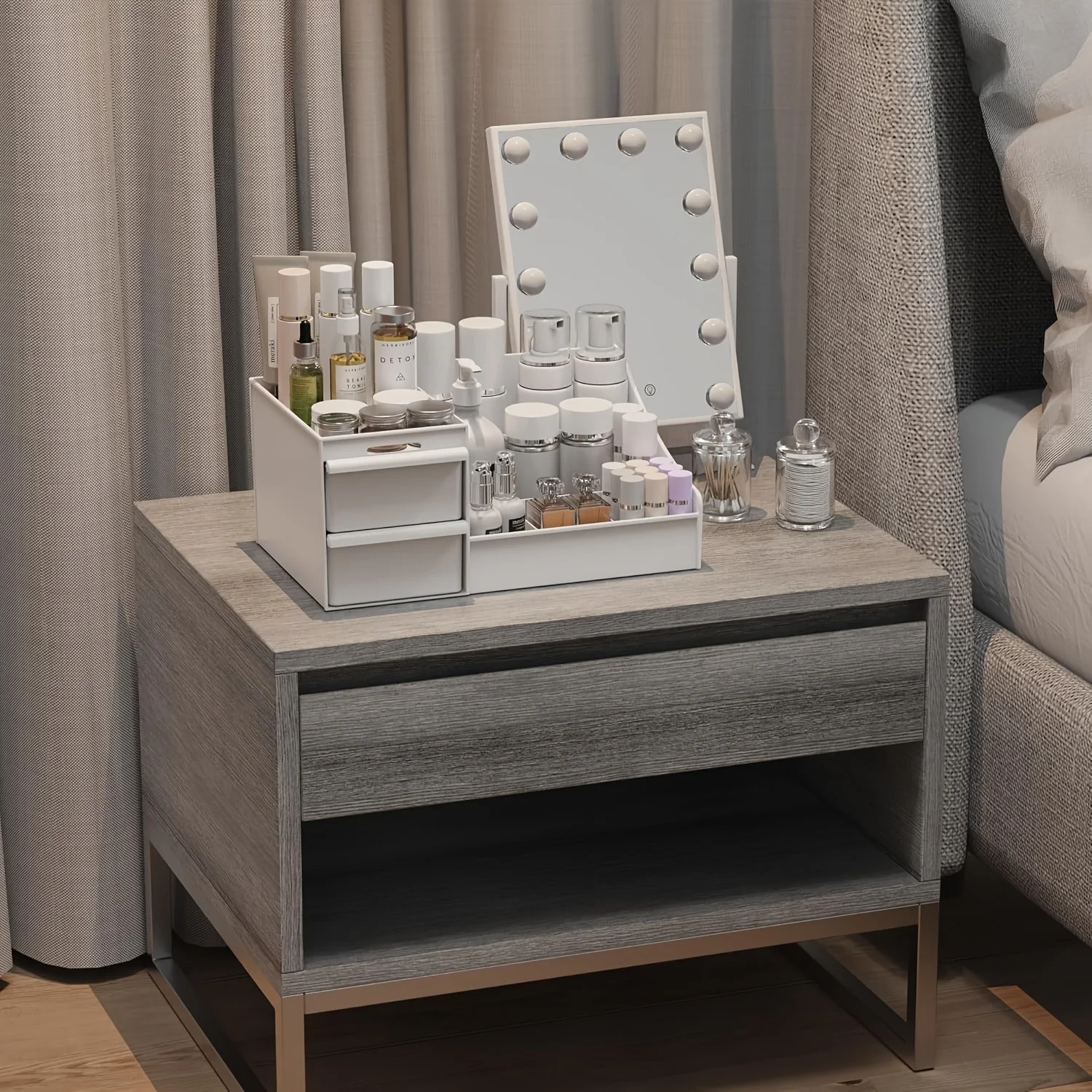 Elegant Desktop Cosmetic Organizer with Drawers and Multi-Slot Holder