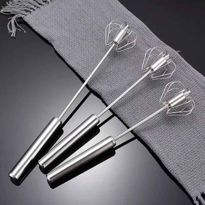 Stainless Steel Whisk Manual Automatic Rotating Milk Foam Stick Household Baking Egg White Flour Utensils