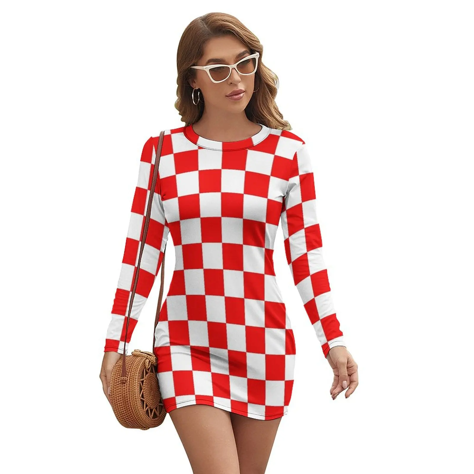 

Croatia Checkerboard Long-sleeved Dress sensual sexy dress for women Long dress