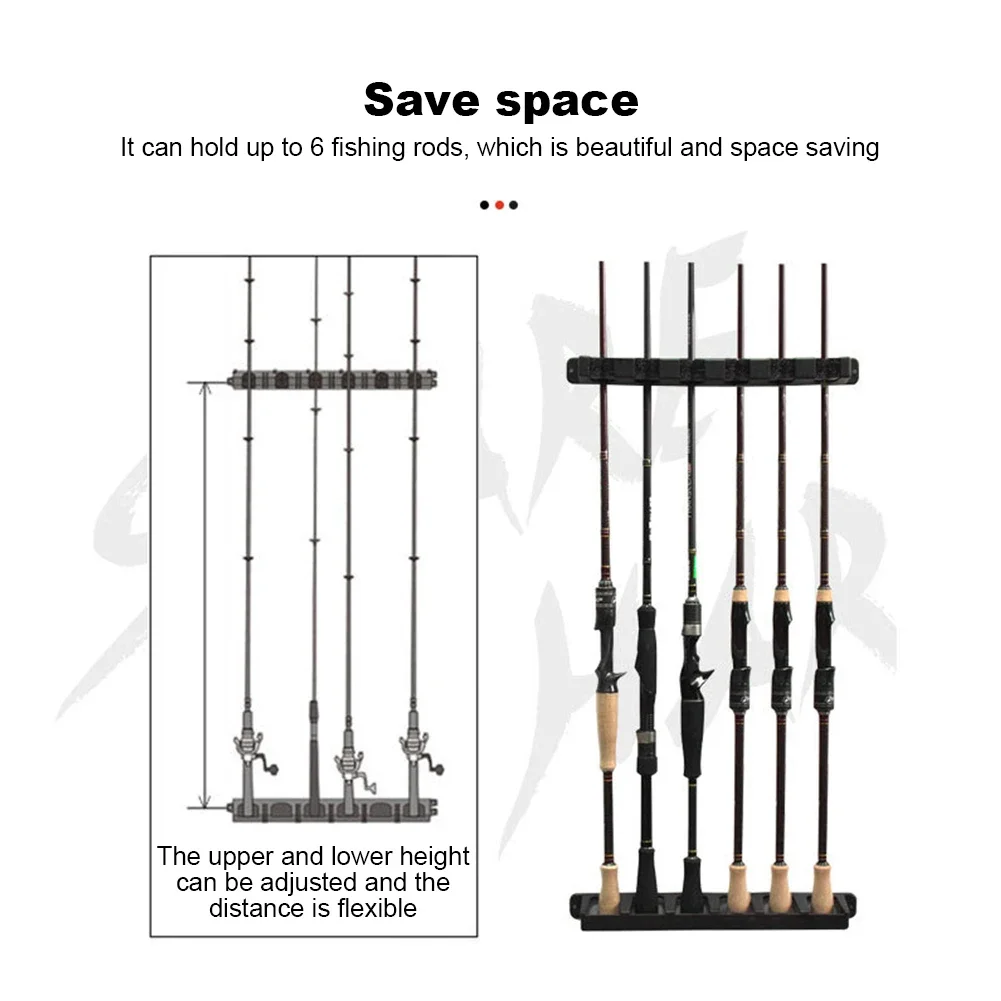 Wall Mount Fishing Rod Holders Vertical Fishing Pole Holders Store 6 Rods Pole Rack for Garage Wall