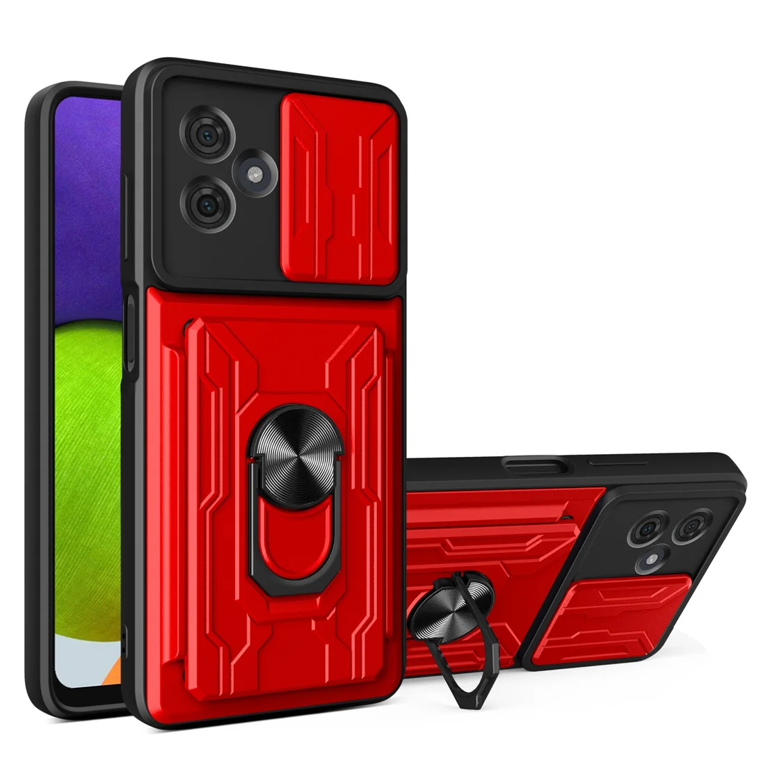 Sleek Protective Moto G Phone Case with Camera Cover, Card Holder, and Kickstand