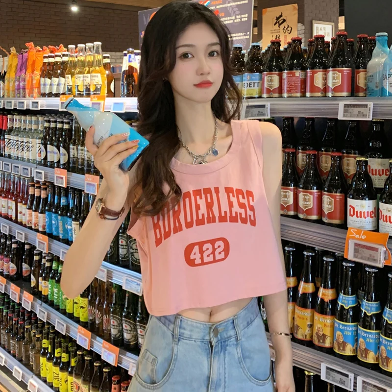 

Sweet Short Suit Tank Top Letters Summer Hip Hop Sports T-shirt Tank Top Sleeveless T-shirt Women Basketball Bungee Vest Tops
