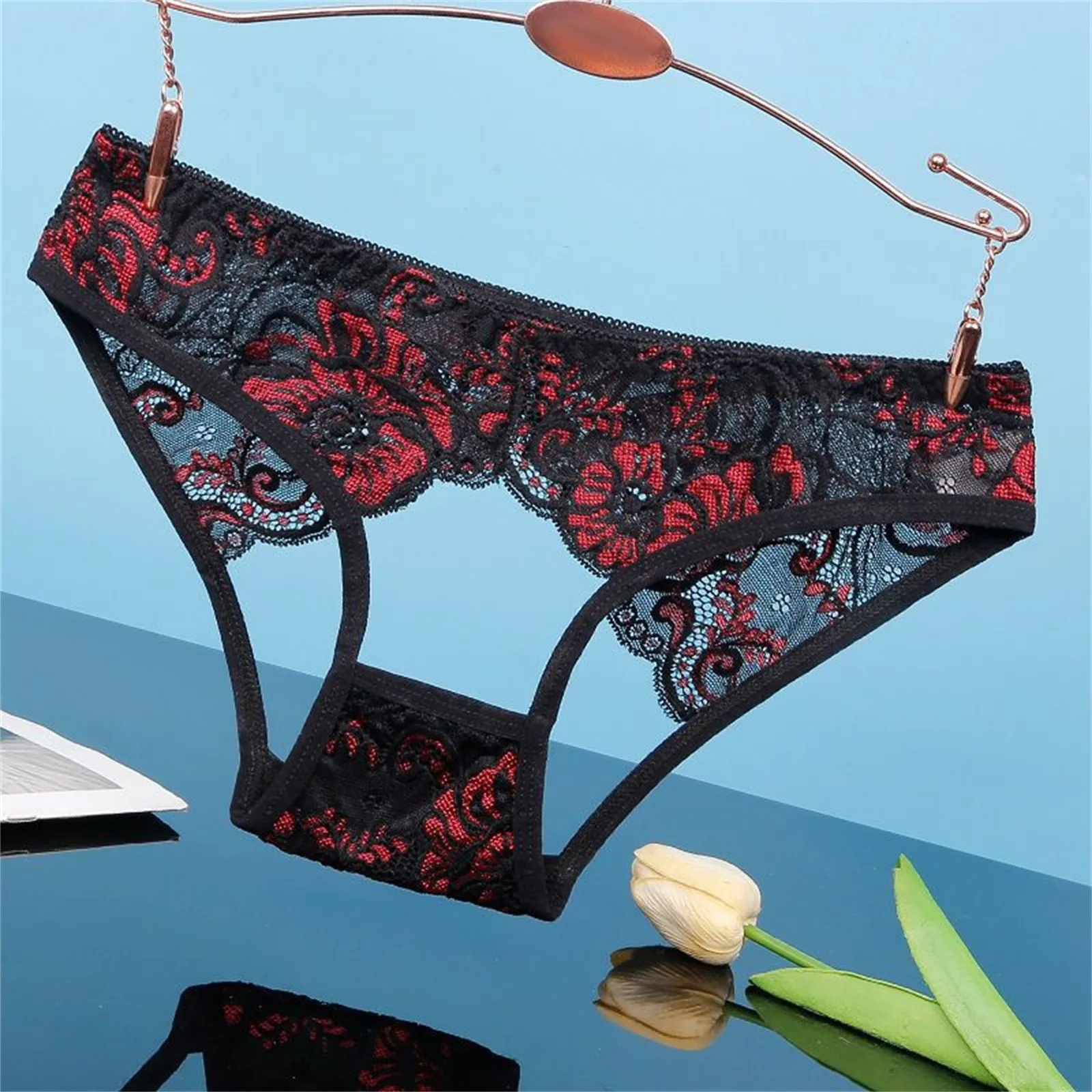 Hollow Out Floral Lace Panties Low Waist Transparent Elastic Underwear Sexy See Through Underpants Lady Lingerie Erotic Costumes