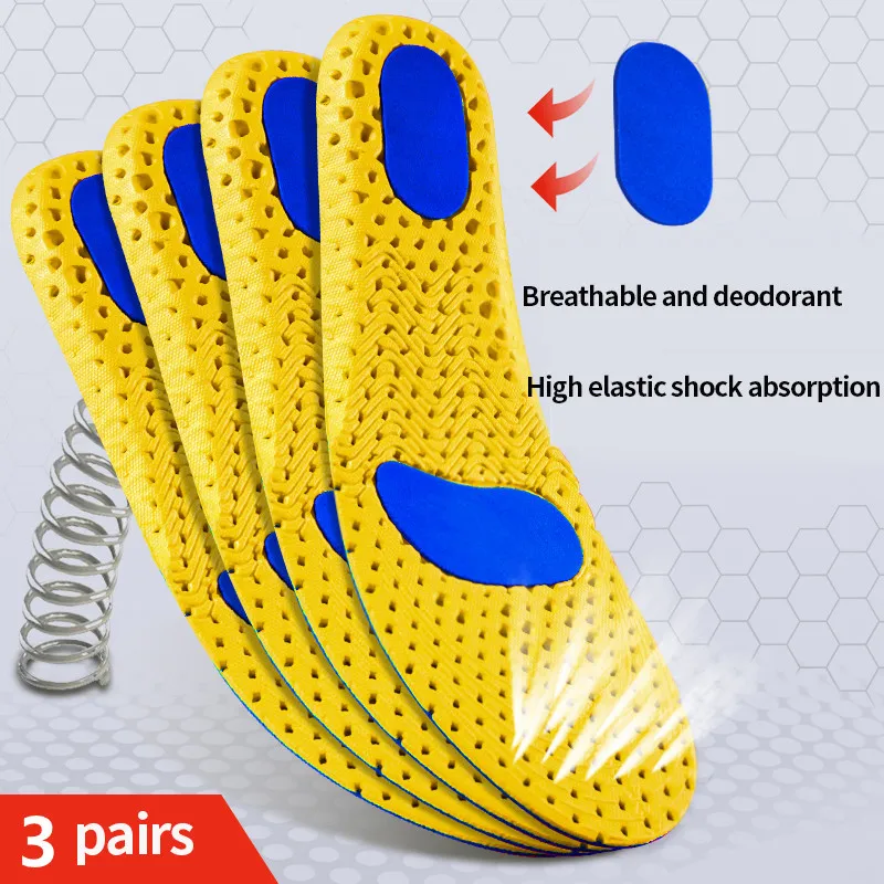 3 Pairs Memory Foam Orthopedic Insoles Men Women for Feet Shoe Sole Pad Mesh Deodorant Breathable Sneakers Running Care Cushion