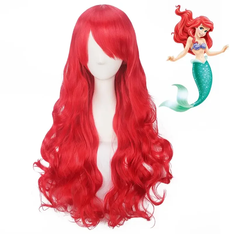 

60-80cm Long Curly Synthetic the Little Mermaid wig for kids Red Cosplay Hair Wigs For Women