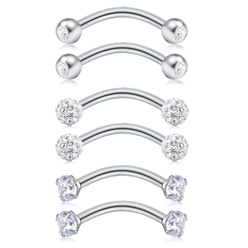 6 Pz/2 Pz Donne Anelli Per Sopracciglia Acciaio Chirurgico Gioielli Verticali 16G Curvo Bilanciere Tragus Piercing Gioielli Argento 6Mm/8Mm/10Mm