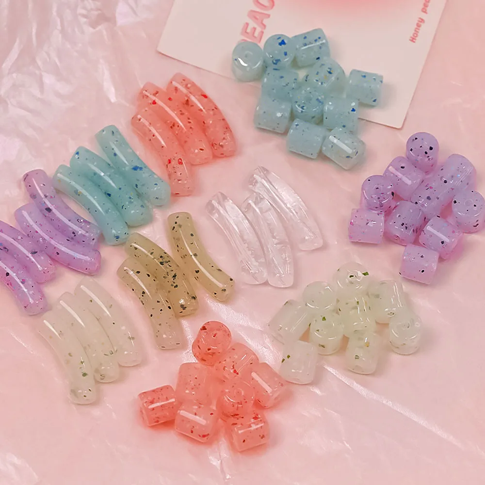 Pandahall 10 Perline Acriliche Trasparenti A Tubo Curvo, Colorate Imitazione Pietra Noodle, Distanziatori Per Creazione Bracciali Fai Da Te, 36mm - 4