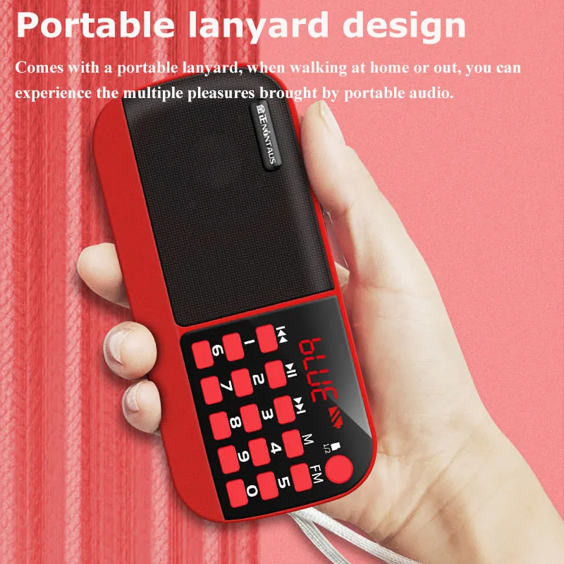 Mini Portable FM Radio High Sensitivity Radios Receiver Wireless Bluetooth Speaker with Lanyard Antenna Dual TF Card Music Playe