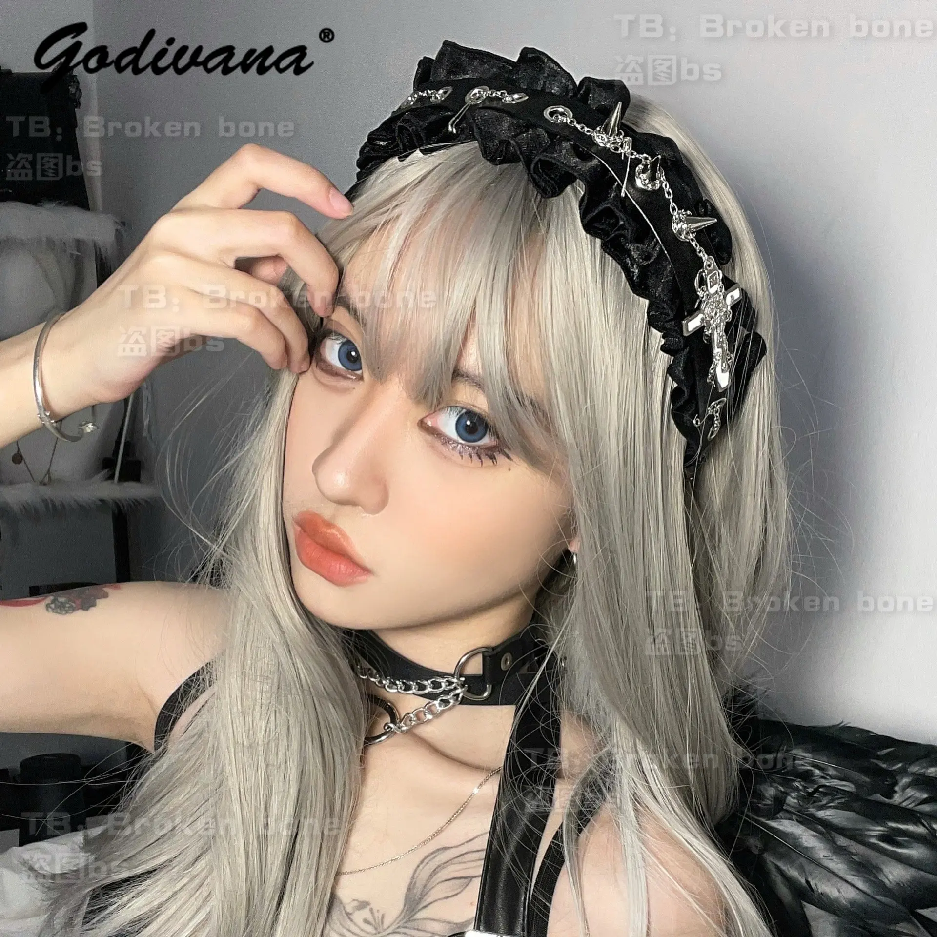 Original Trend Halloween Cross Lace Headband Punk Goth PU Hairband Decoration Hair Bands Accessories Hairclip Headdress For Girl women s 2023 spring summer new spicy girls fashion metal decoration cross hollow sexy backless set fitness yoga bodysuit