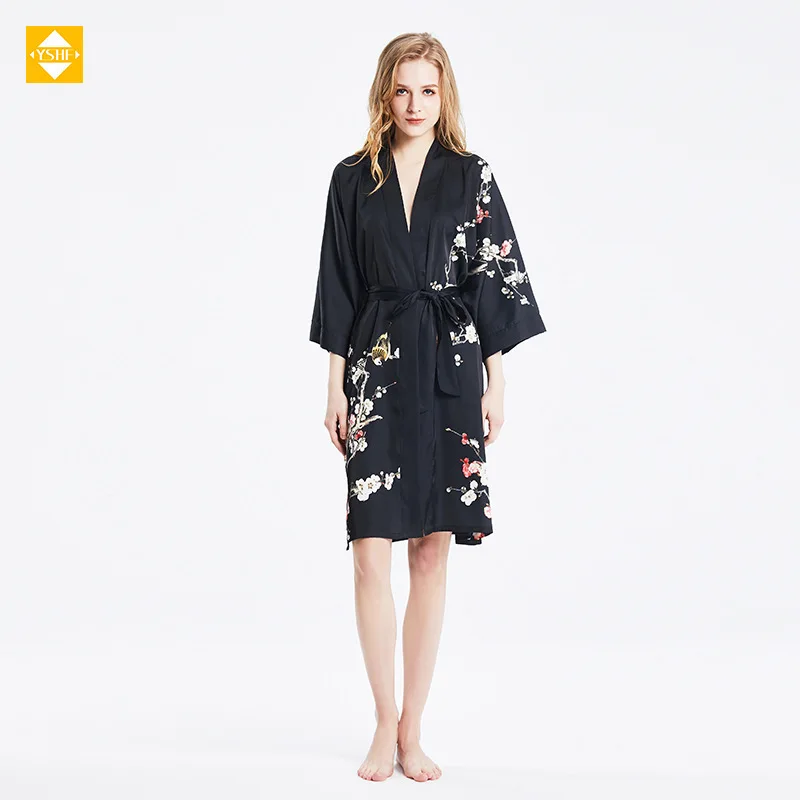 Hangzhou silk silk pajamas spring and summer New 100% Mulberry silk homewear bathrobe loose new Chinese cardigan
