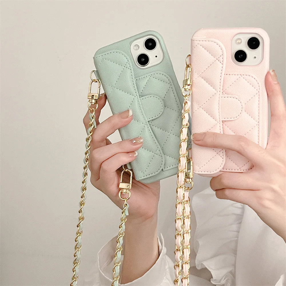 

Роскошный кожаный чехол с геометрическим рисунком для iPhone 14, 13, 12 Pro Max, 11, держатель для карт, кошелек через плечо, ремешок, ожерелье, цепочка, чехол для телефона