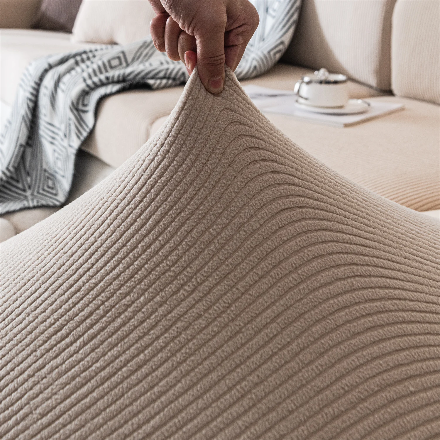 Thicken Stripe Jacquard Stretch Removable Sofa Seat Cushion Cover Washable for Living Room Kids Pets Furniture Protector 2