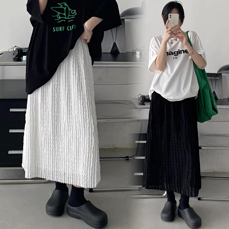 Pregnant Woman Spring Summer Belly Skirts Fashion Maternity Pleated Straight Skirts Black White Length 90cm