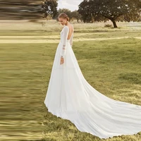 ANGEL Sexy Backless Wedding Dresses For Woman Scoop Puff Sleeves Chiffon A-Line Bride Gowns Lace Appliques Robe De Mariée 2