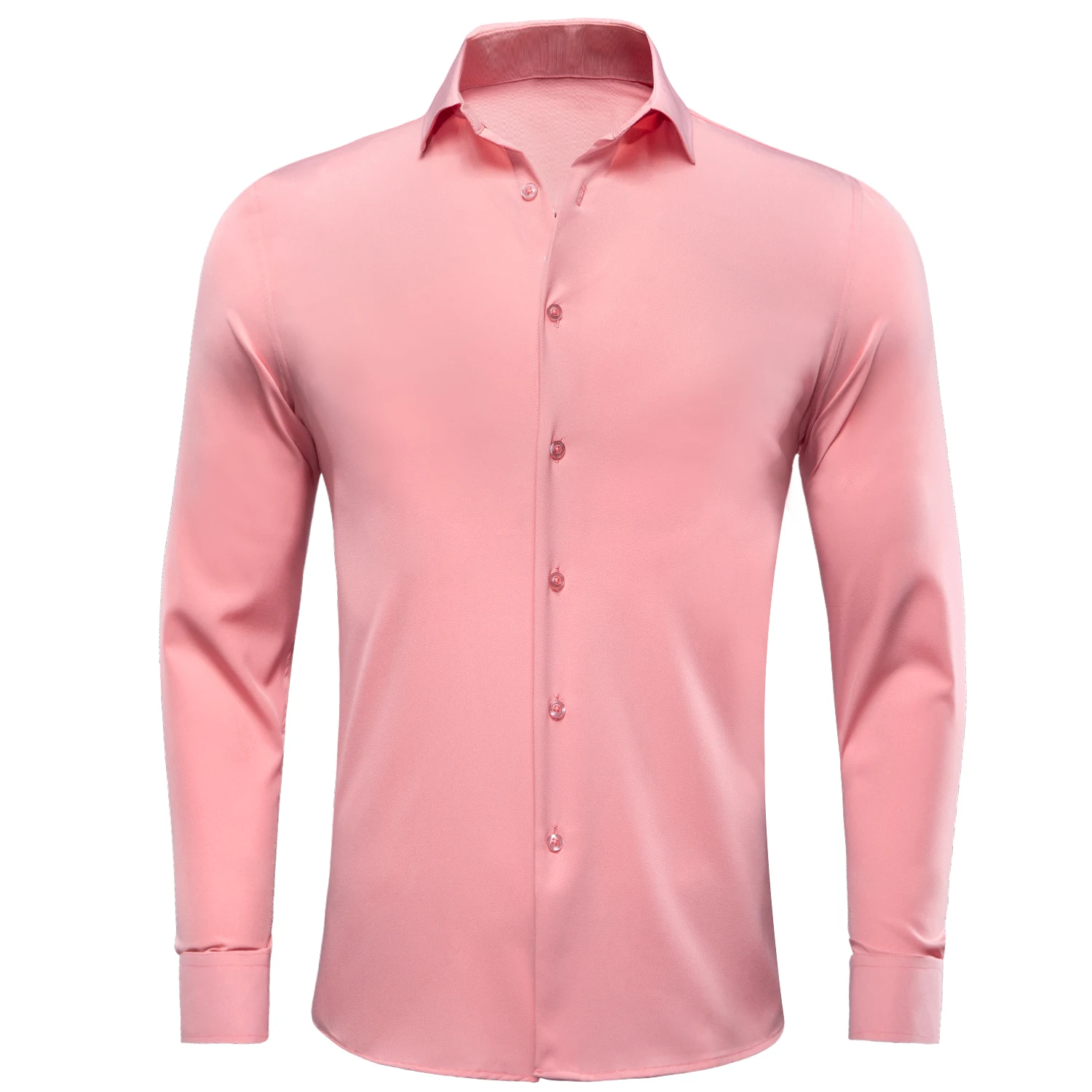 Hi-Tie Pink Silk Mens Shirts Plain Smooth Long Sleeve Formal Leisure Dress Blouse for Male Wedding Business Events Oversized