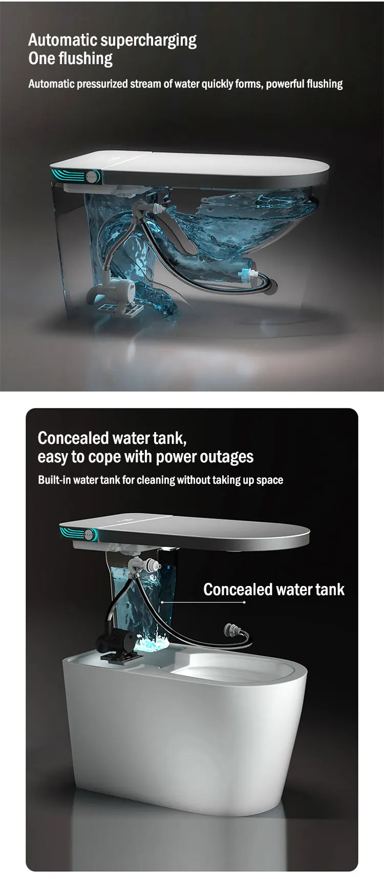Description Picture 5 of itemYYHC Automatic Sanitary Ware Items Ceramic Toilet Bowl Black Bathroom Wc Intelligent Smart Bidet Toilet