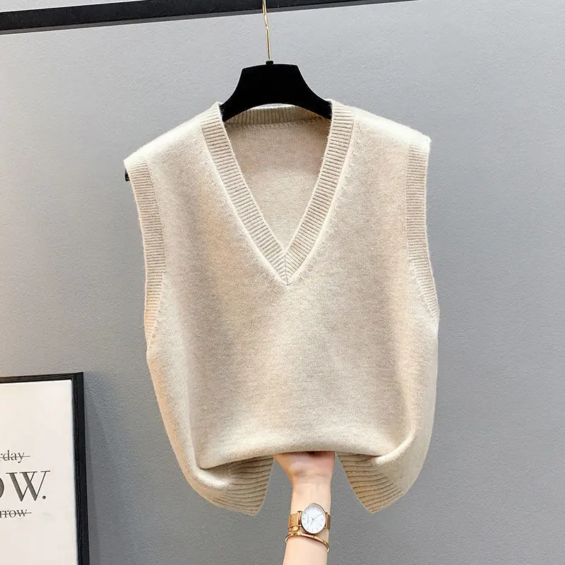 

RDMQ 2023 Autumn Women Sweaters Vest Spring Fashion New Sleeveless V-neck Casual Young Style Pullover Solid Knitted Tops