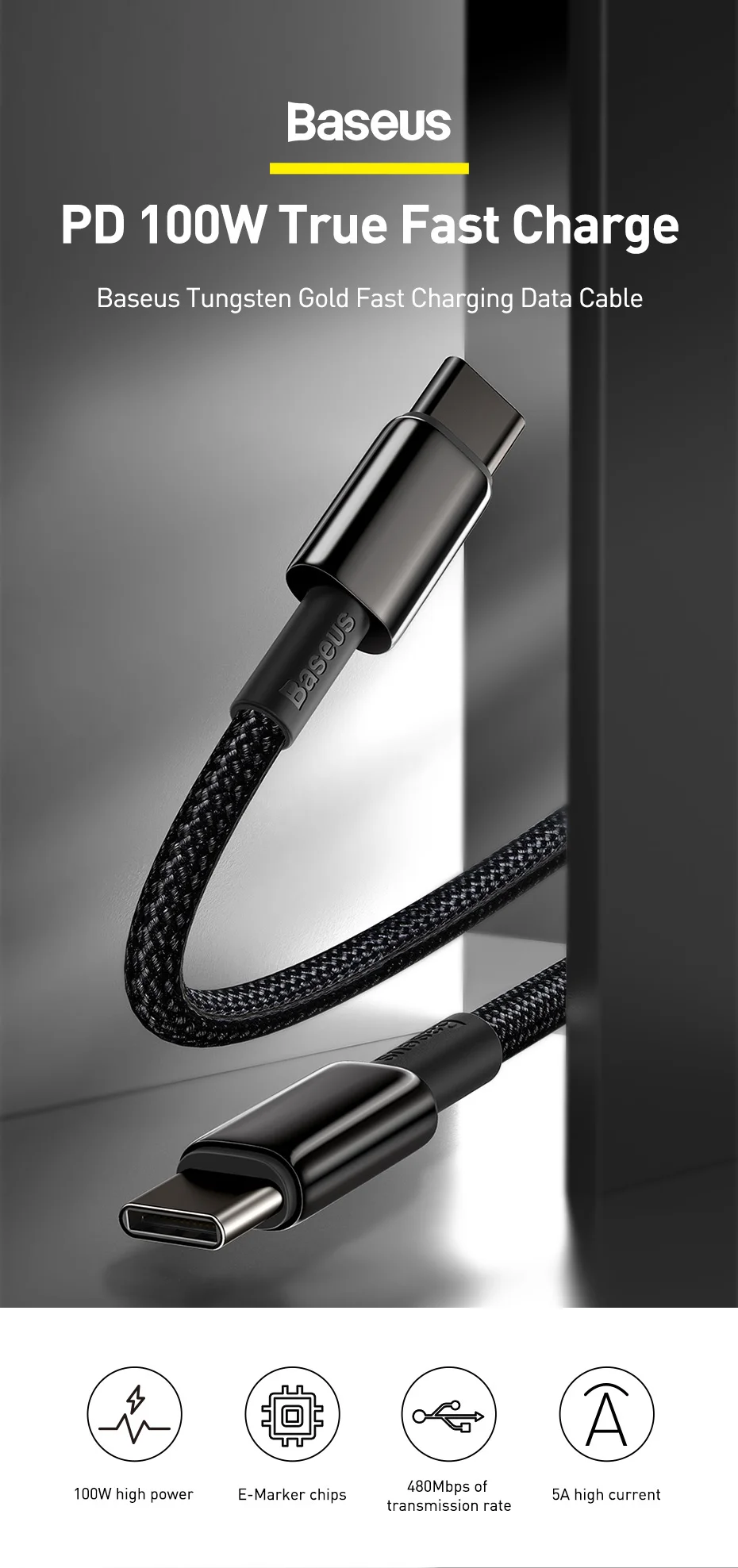 كيبل Baseus W USB-C شحن سريع لهاتف آيفون 15 وماك بوك - صورة المنتج 1