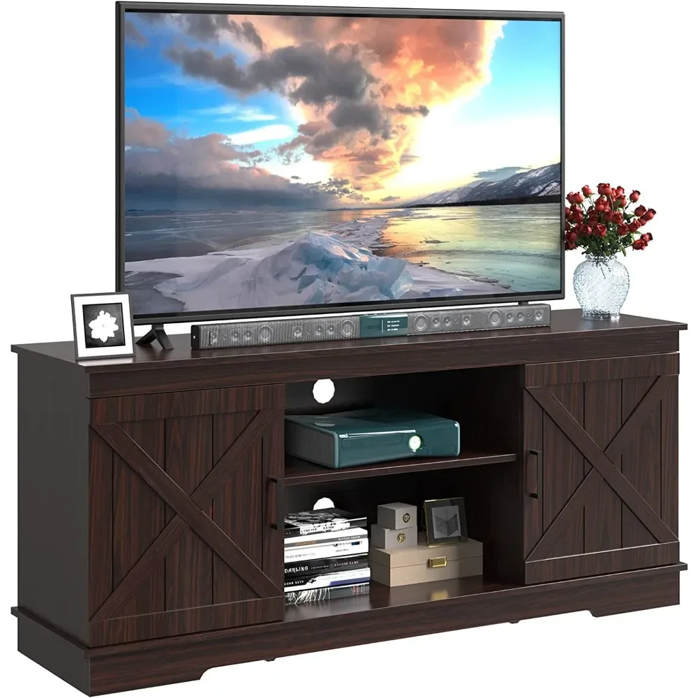 

Farmhouse TV Stand, 2-Tier Media Entertainment Center Console Table with Sliding Barn Doors, Walnut TV Stands