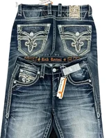 Hip Hop Rock Revival Embroidered Jeans 2024 New American Style Street Wear Loose Casual Y2k Wide Leg Jeans Fall Guys Men Jeans 1