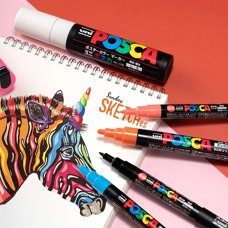 Uni Posca Full Set Acrylic Paint Markers Pens PC-1M PC-3M PC-5M 7/8/12/15/24/29C for Rock Painting,Frabric,Glass/Metal,Graffiti
