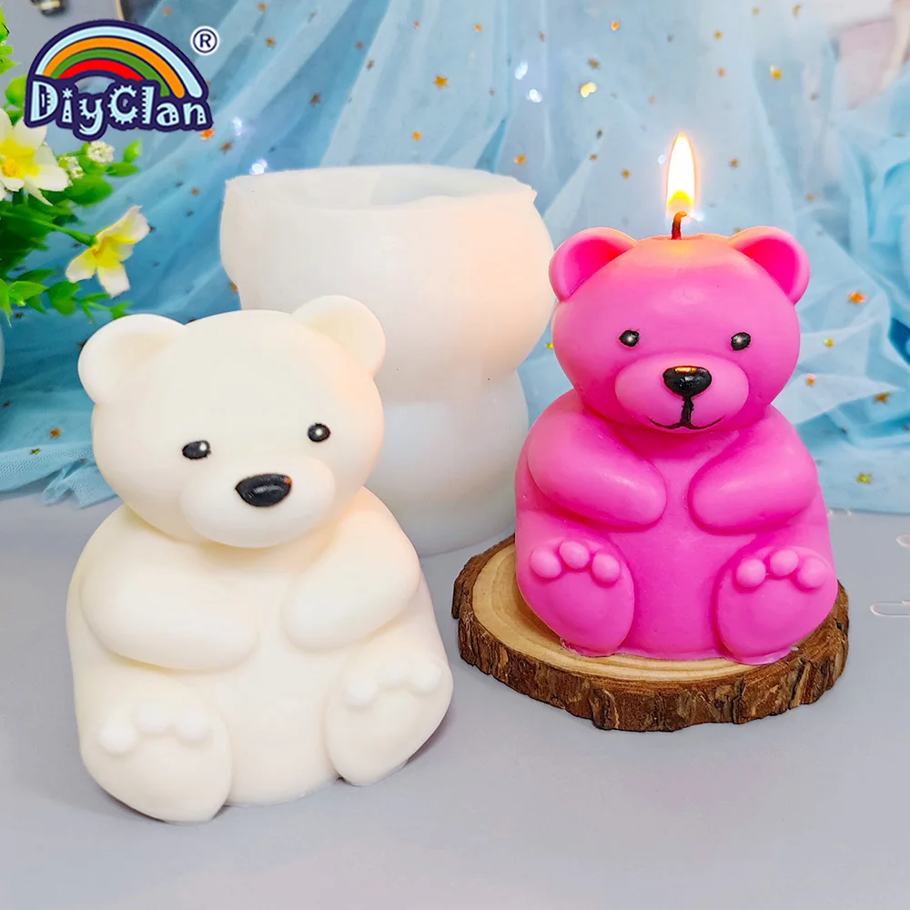 Cute 3D Bear Candle Mold Animal Shape Gypsum Epoxy Resin Clays