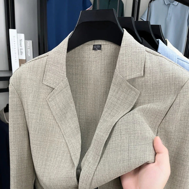Blazer en mélange de lin pour hommes – Veste légère beige de style vintage M-3XL printemps-automne Texture respectueuse de toucher