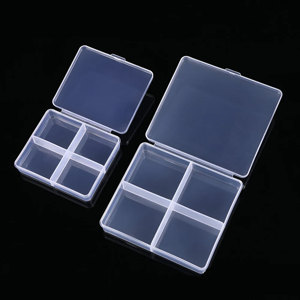 

Portable Transparent Storage Box 4 Grids Plastic Clear Organizer Container With Cover For Jewelry Earrings Screw Nails Parts