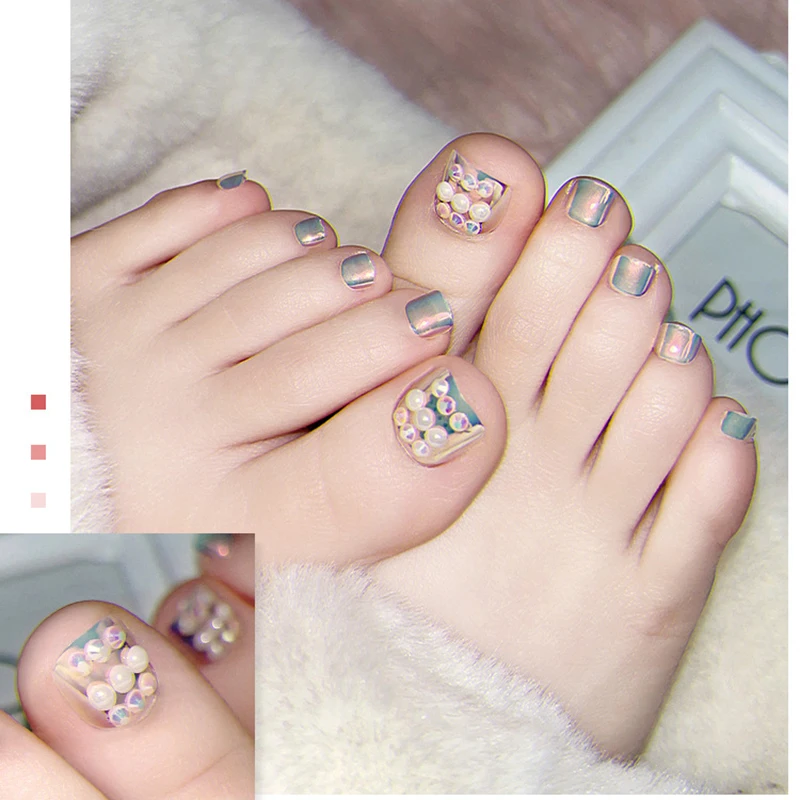 Pretty Toenails 24pcs Toe Nail Art Design Jewelry Rhinestone Nail Decals DIY Manicure Foot nail Summer