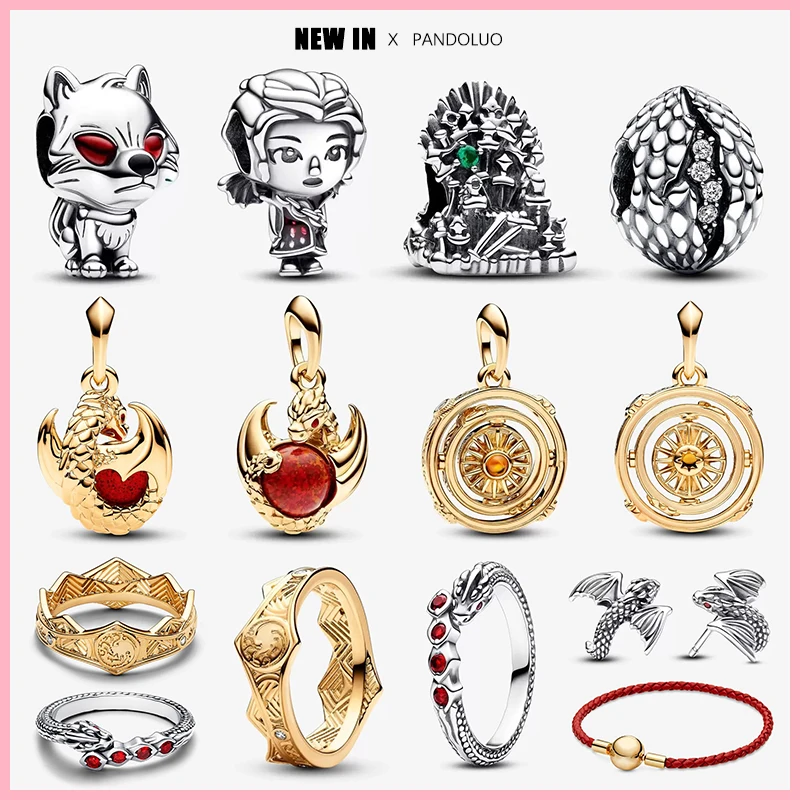 

2024New vogue Sterling Silver Dragon Witch Beads Women's Ring Earrings Pendant Necklace Fit Pandora Bracelet Set Game of Thrones