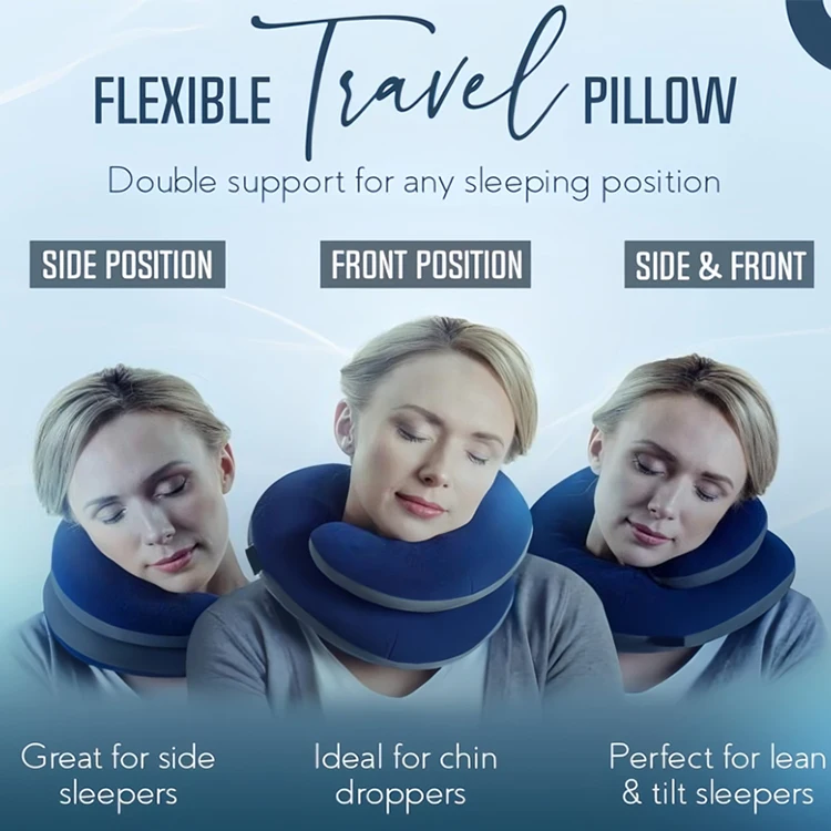 Ergonomic travel neck pillow with double support