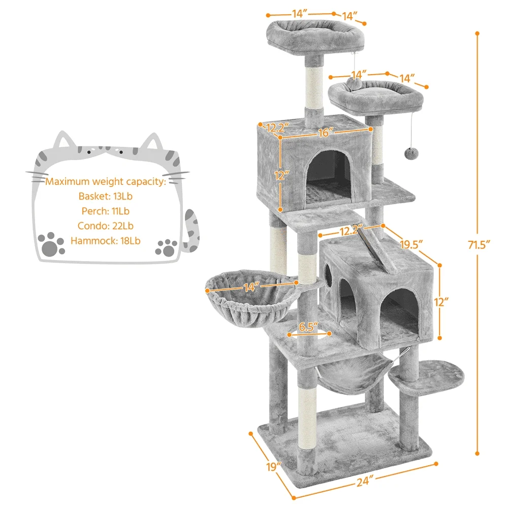 71.5″ H Large Cat Tree with 2 Cozy Perches and 2 Condos 3