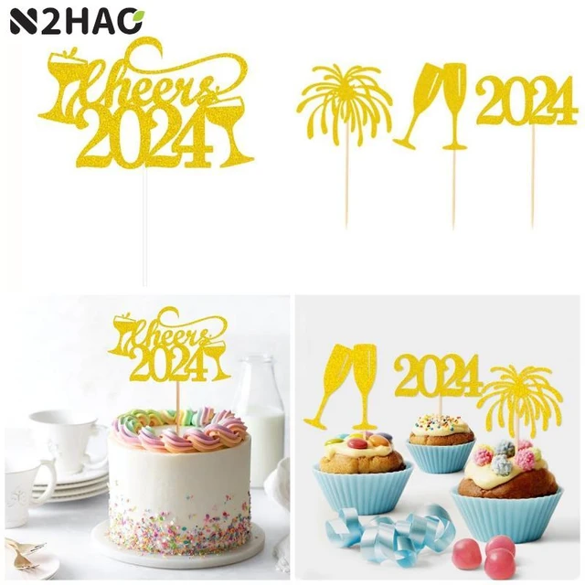 2024 Cake Topper Happy New Year 2024 Toothpick party supplies accessories  Decoration Cake Toppers Christmas cake decorating tool - AliExpress