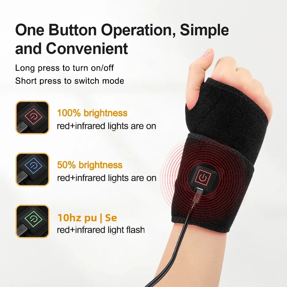 Infrared Wrist Guard Black Protective Gear Universal Left and Right 3 Levels Red Light Adjustment USB Plug Hand Joint Protection
